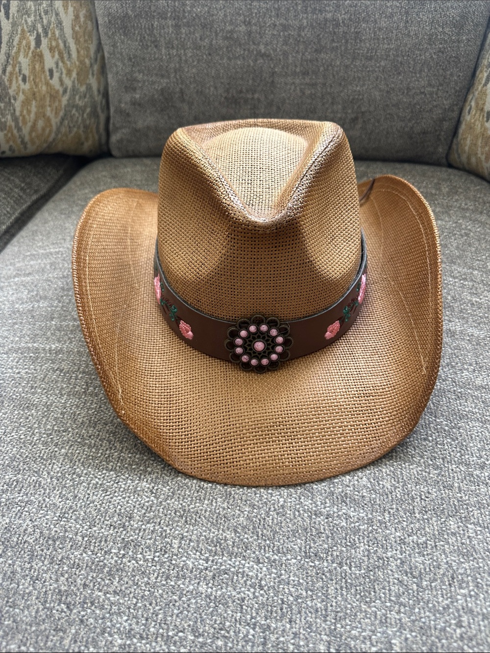 Western Straw Cowboy Hat with Floral Band